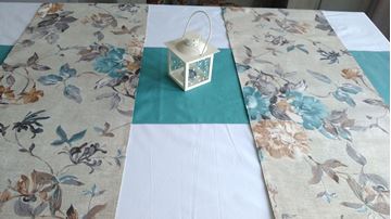 Снимка на Комплект Декоративни ленти за маса  - Сини цветя - 35/180 и 2бр. 35/110