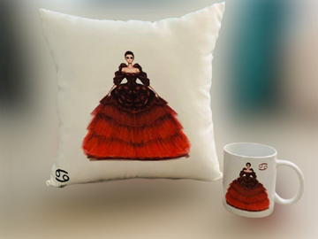 Снимка на Сет - Декоративна възглавница с чаша - Зодия  Рак (22.06-23.07)